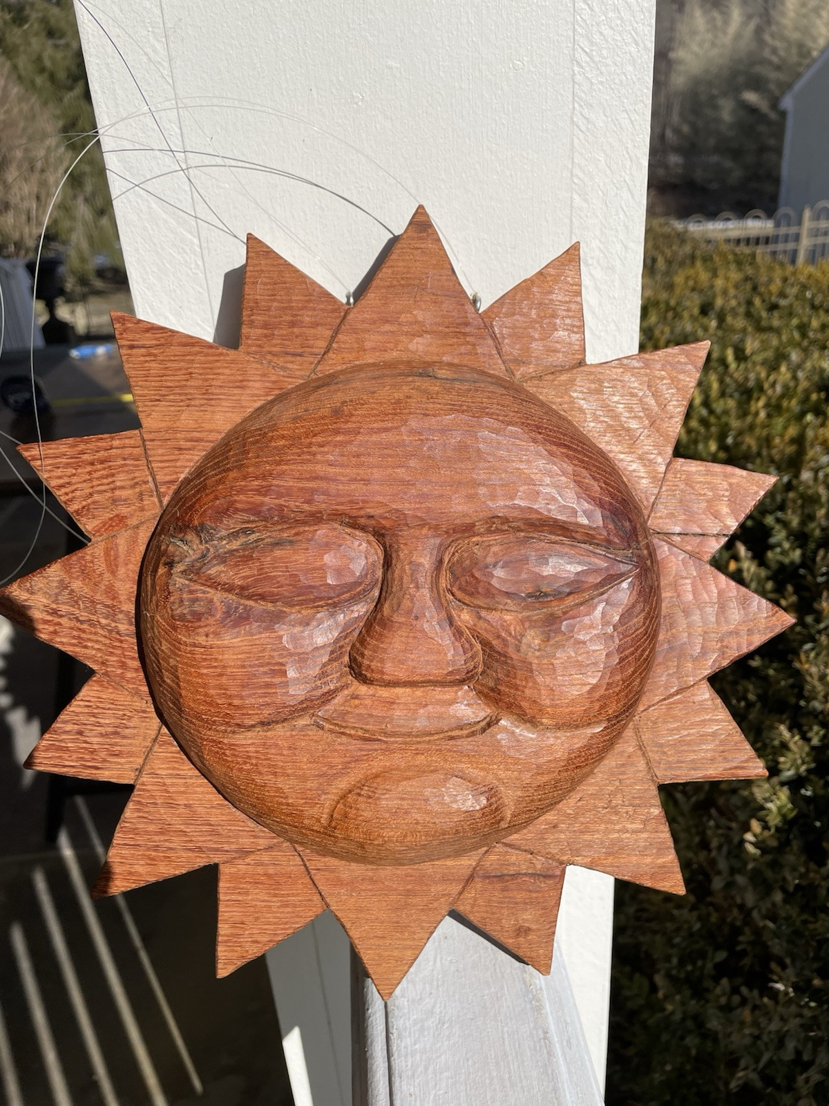 Carved Hard Wood Sun Face 3D Wall Hanging Double Sided Decorative
