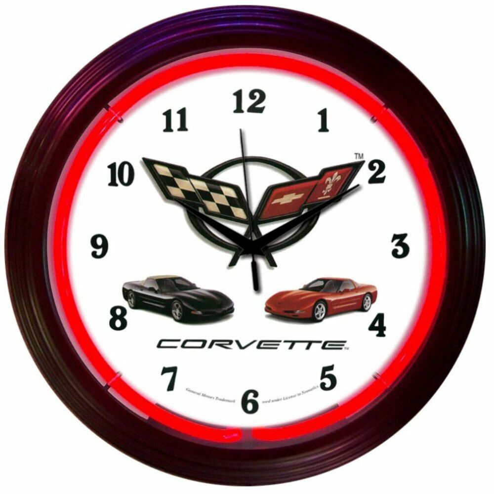 Chevrolet Corvette C5 Logo Red Neon Hanging Wall Clock 15″ Diameter 8CORVX