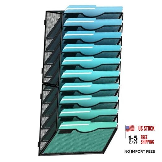ier Wall File Organizer Hanging Wall File Holder Wall Mount Paper 10-T Black