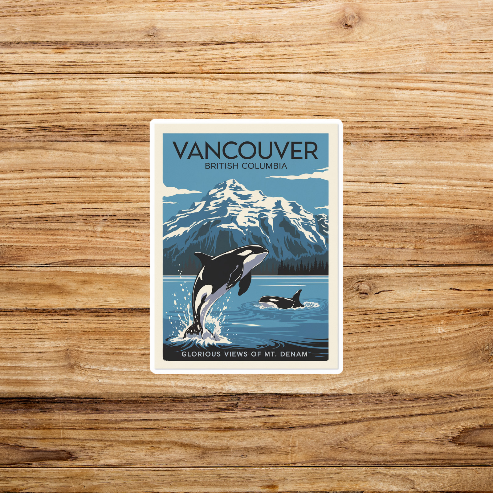 Vintage Vancouver British Columbia Canada Travel sticker – Orca Whales Mt Denam