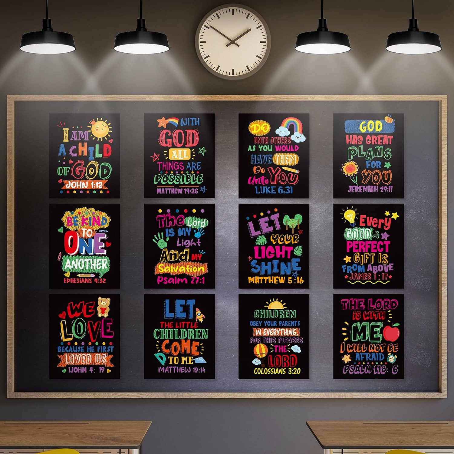 12 Pcs Bible Verse Posters for Kids，Inspirational Christian Wall Art with Script