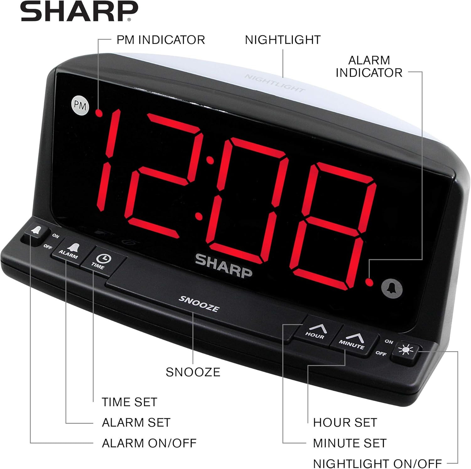 LED Digital Alarm Clock – Simple Operation – Easy to See Large Numbers, Built I