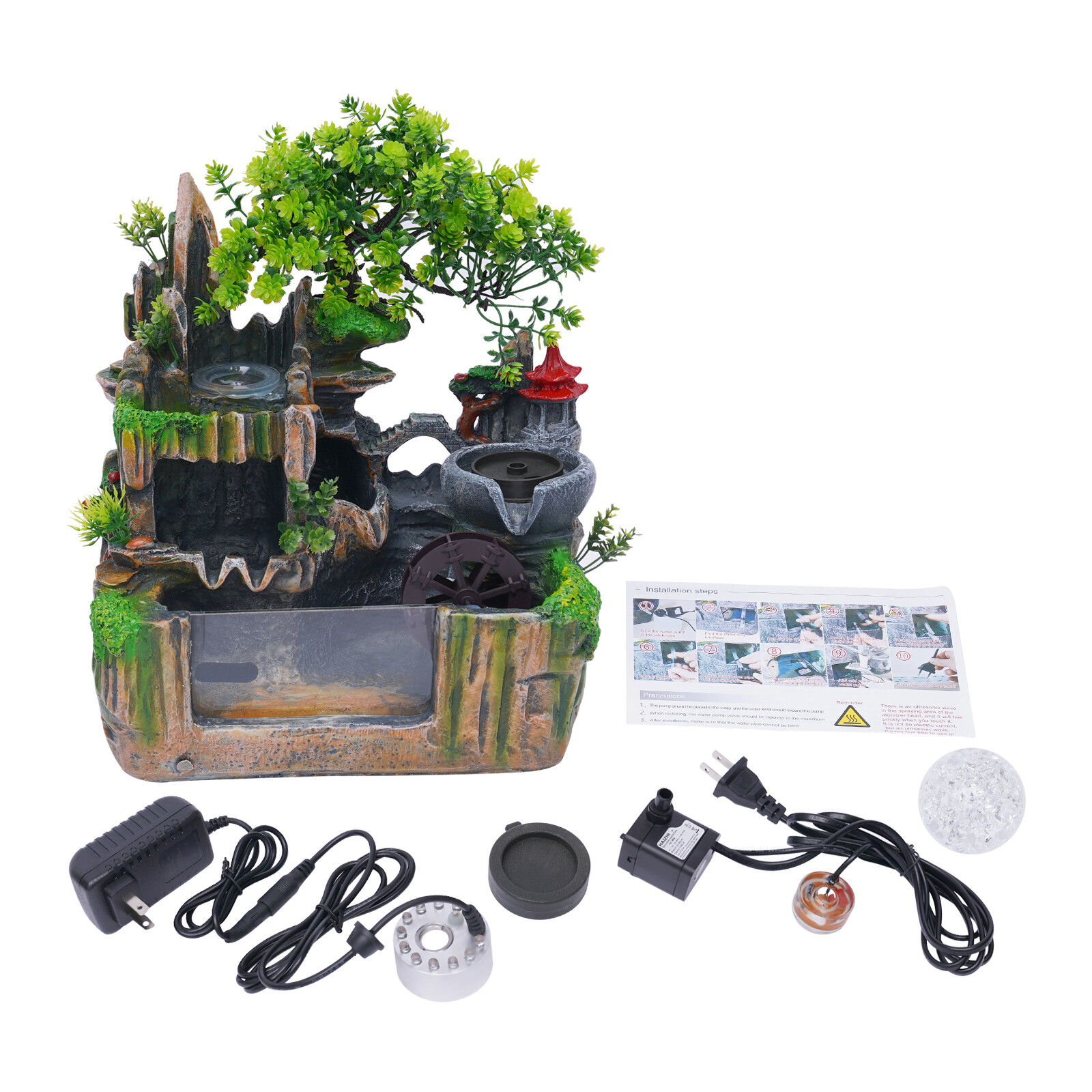 Indoor Chinese landscape&Gardens Rockery Waterfall Fountain w/LED Desktop Decor