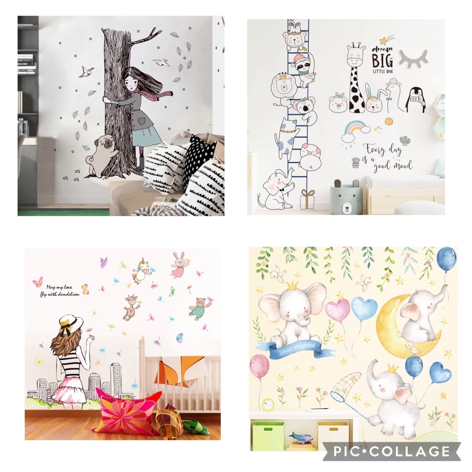 Ex Large High quality PVC Removable girl, dog, tree wall Decals for kids room