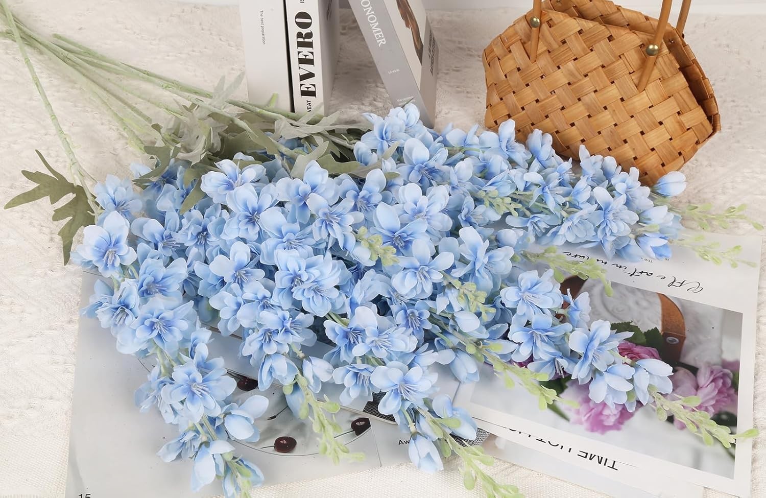 8PCS Blue Delphinium Artificial Flowers Larkspur Fake Flowers 33.5in Long Stem