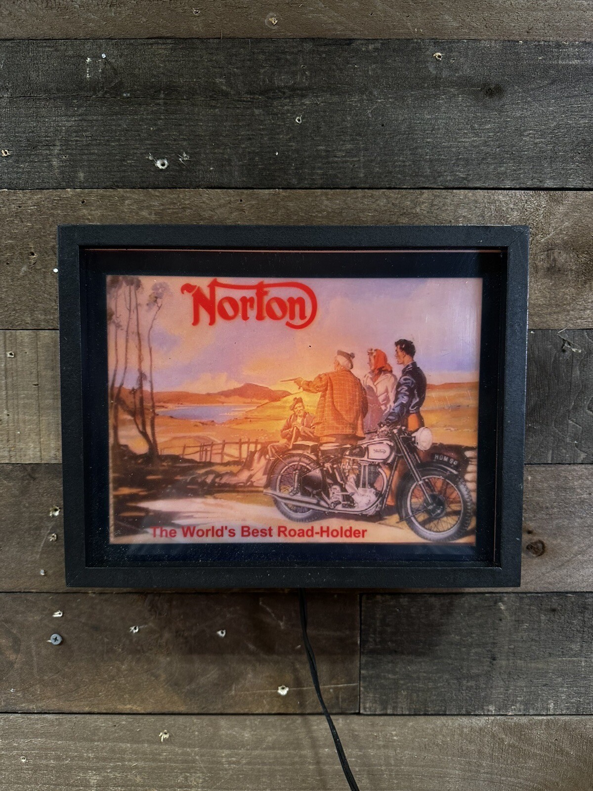 Vintage Norton “The Worlds Best Road-Holder” Lighted Harley Motorcycle Sign
