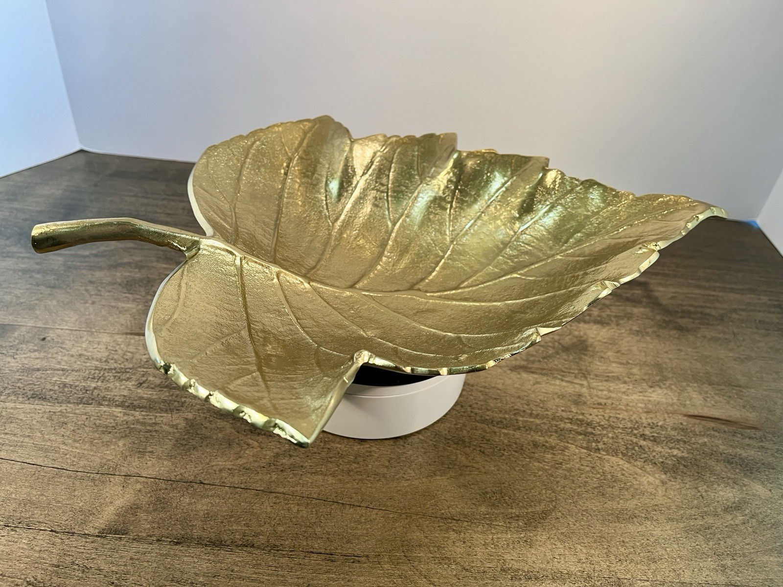 Extra Large 14″ GOLDEN LEAF SHAPED DECORATIVE TRAY Home Decor Accent Piece Gold