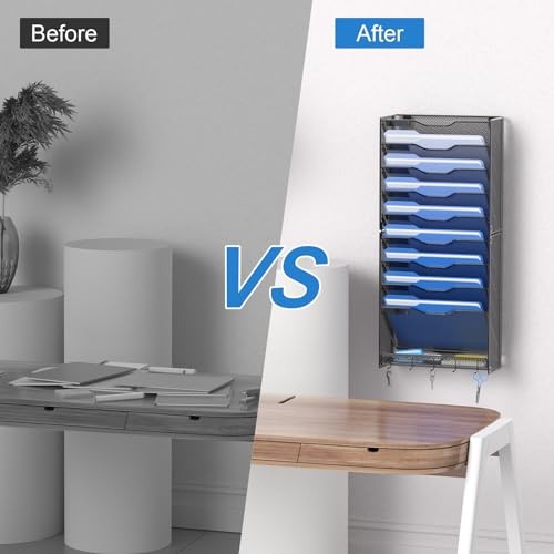 10 Tier Hanging Wall File Organizer Wall Mount Paper Document Folder 10 Pocket