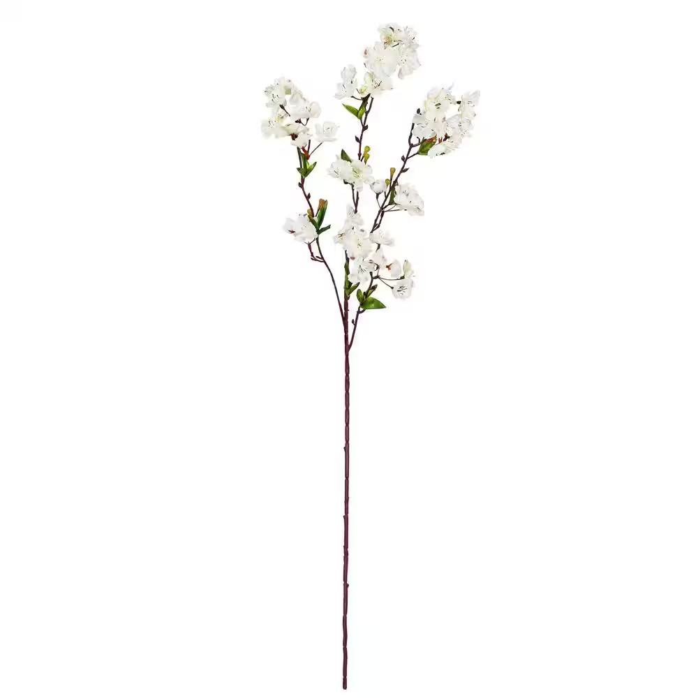 35 In. Cream White Artificial Cherry Blossom Flower Stem Spray (Set of 4)