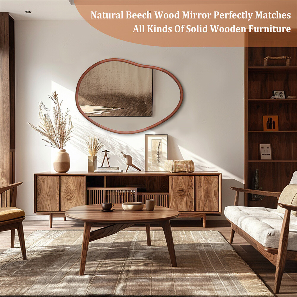 Irregular Wall Mirror Asymmetrical Accent Mirrors Modern Wood Frame Decor Mirror