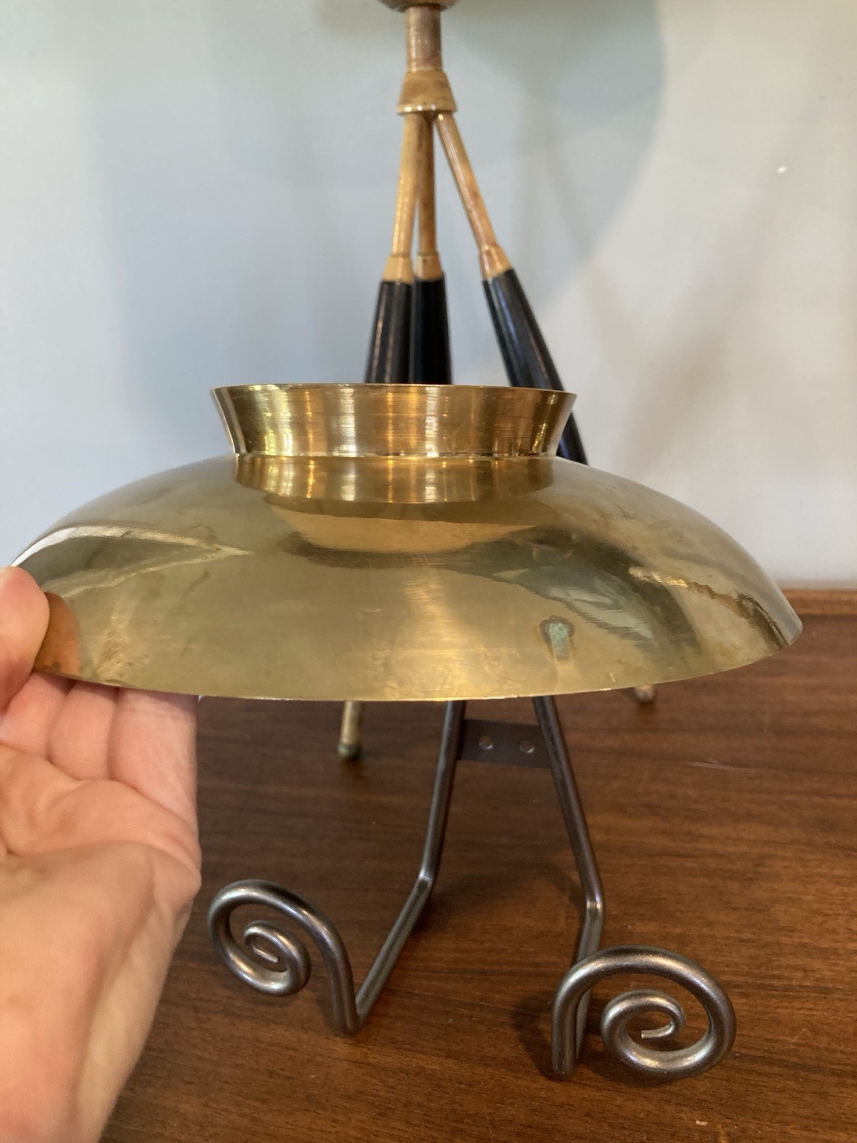 Vintage Brass Enamel Peacock Footed Bowl Made In India 9” Diameter