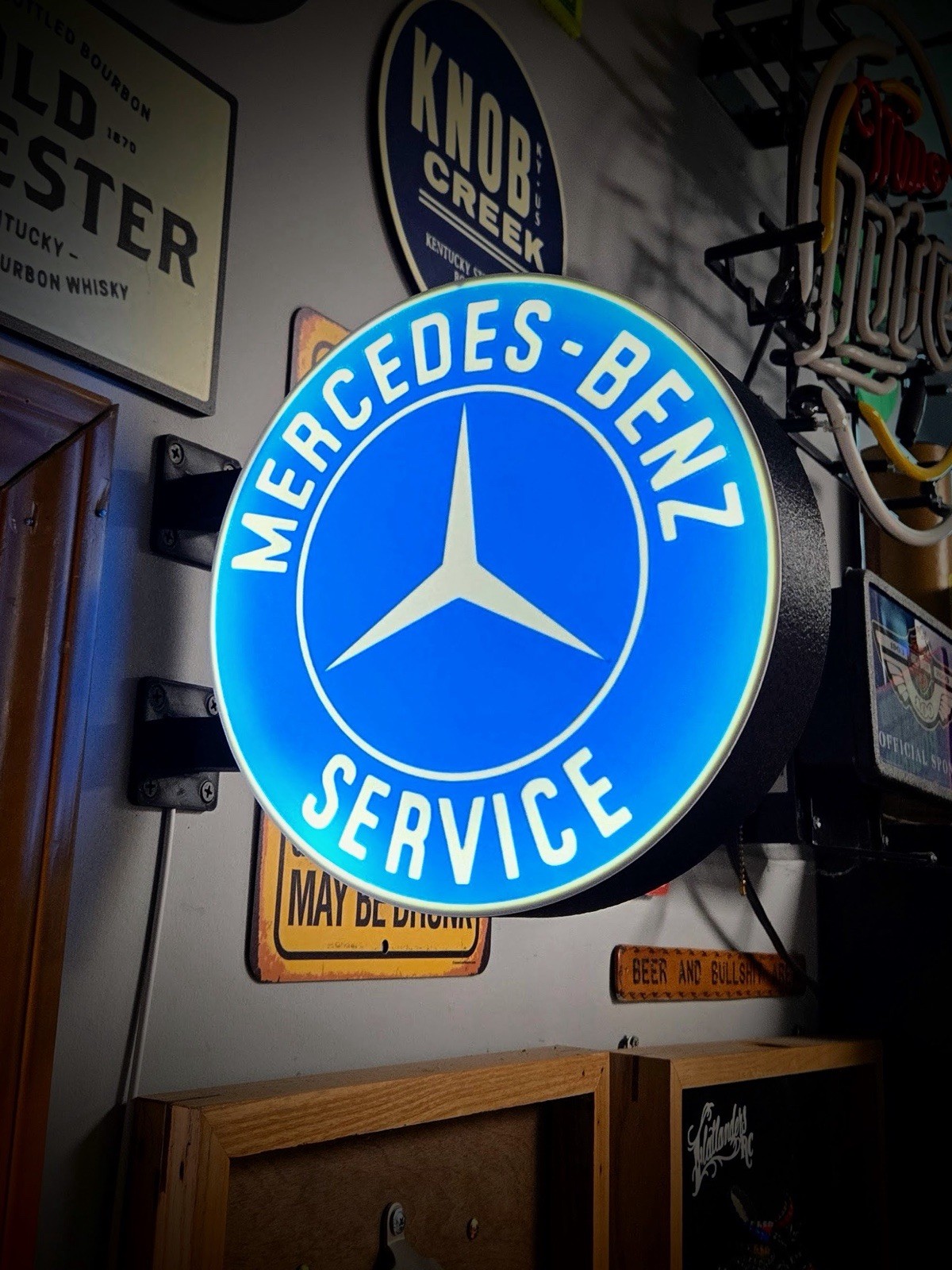 Mercedes-Benz Service Round LED Light Box | Double Sided Garage Sign
