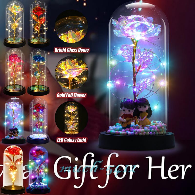 Forever Eternal Galaxy Rose Flower In Glass Dome LED Light Mother’s Day Gifts
