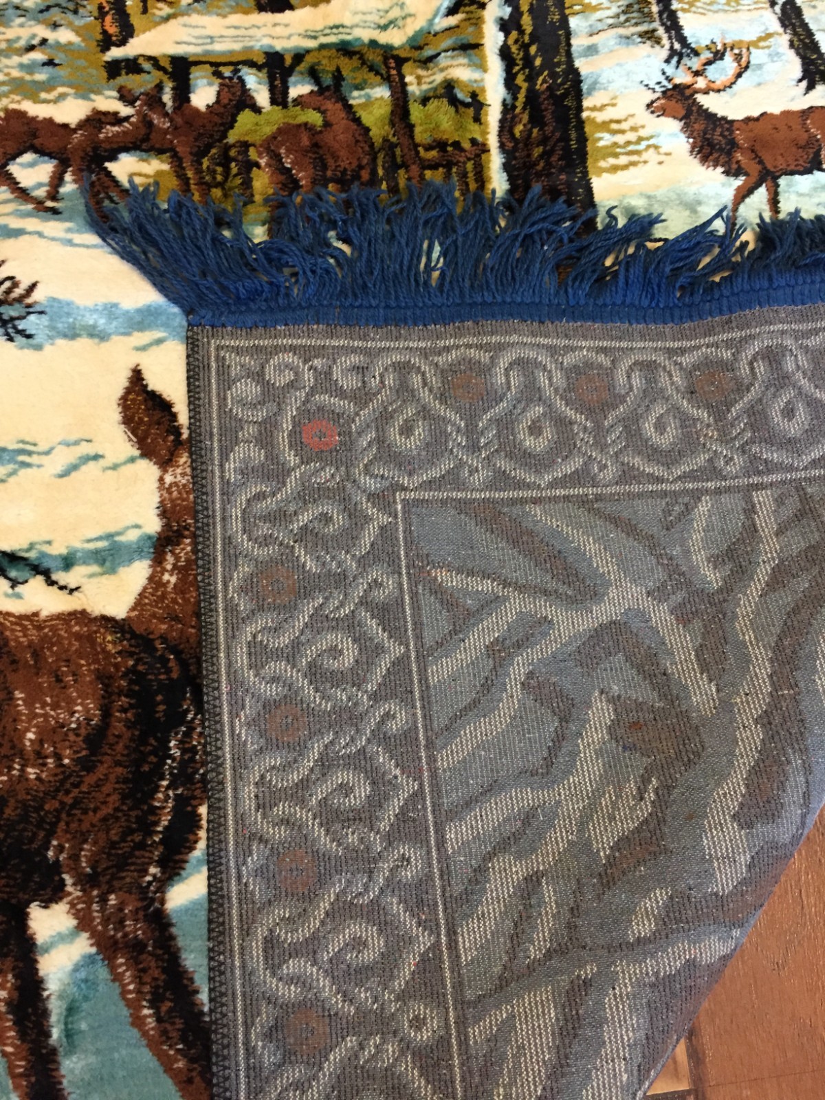 Vintage Elk Forest Tapestry Wall Hanging Rug,Cabin Decor,48 x 78″ Blue Tassels