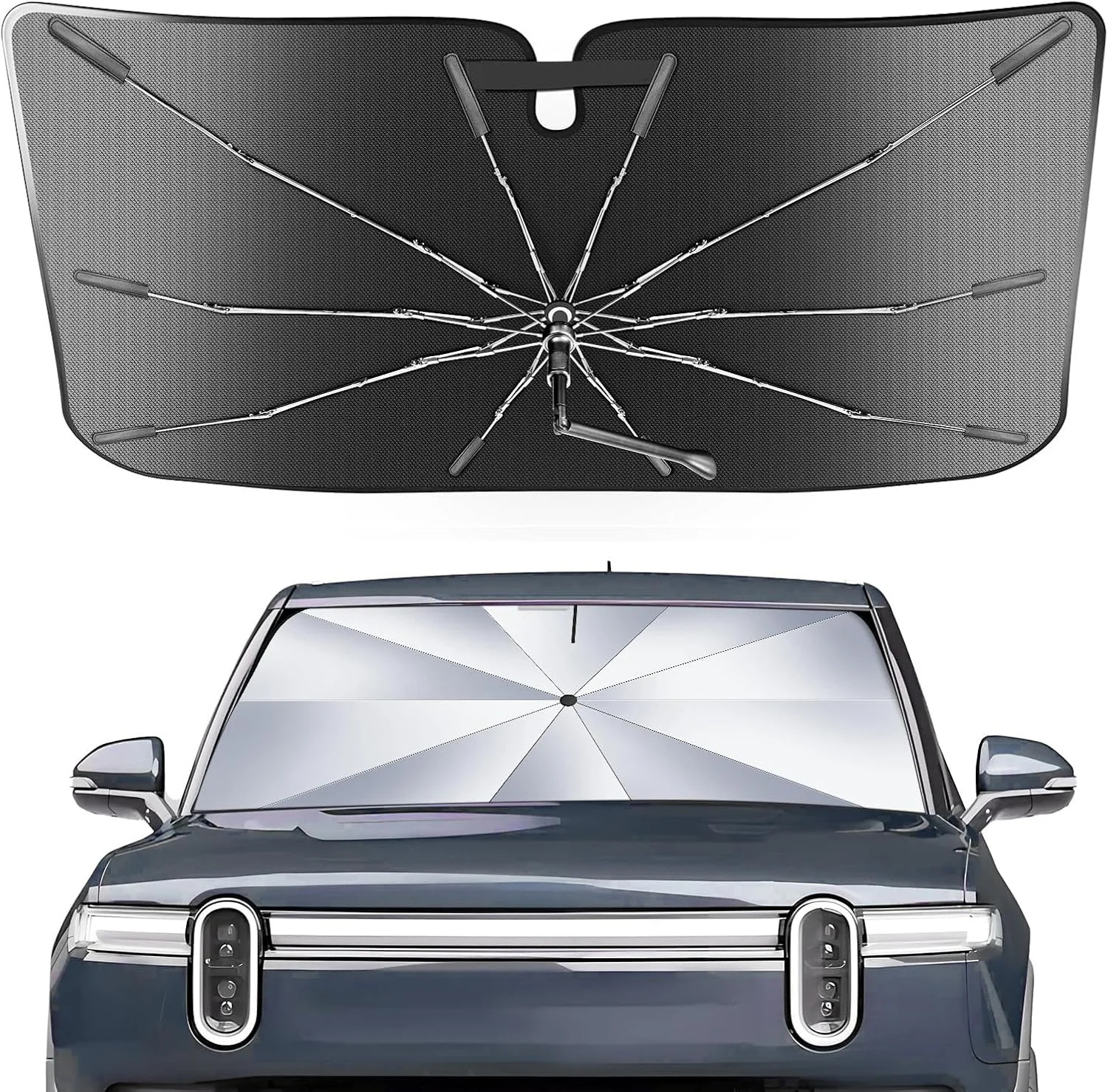 [Upgrade] Portable for Rivian R1T/R1S 2022-2025 Windshield Sunshade Umbrella[Mil