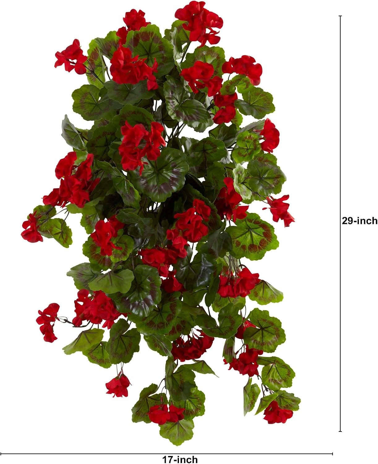 29in. UV Resistant Geranium Artificial Hanging Plant, Red Flowers with Green