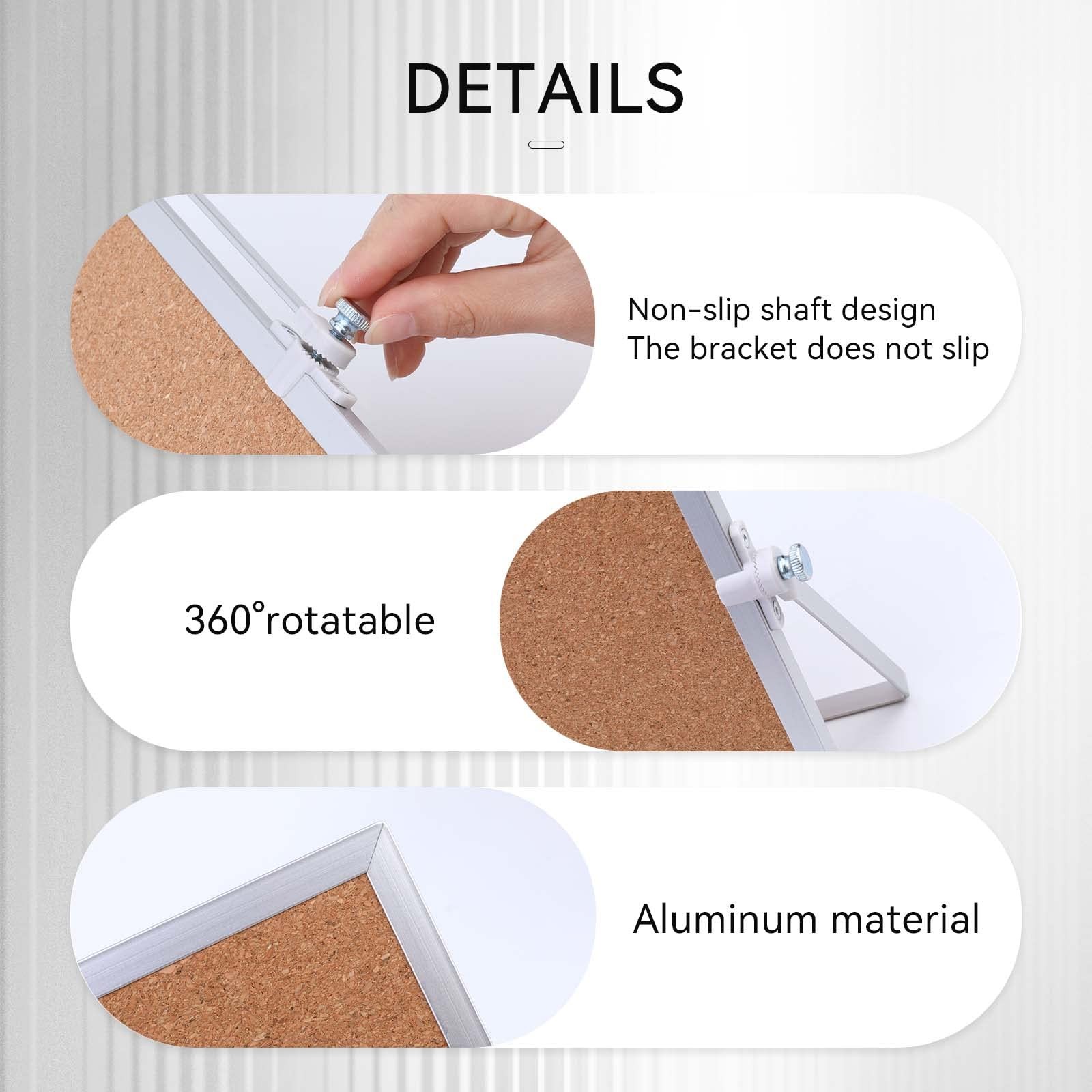 9.8″x9.8″ Cork Bulletin Board Double Sided Pin Board Desk Stand Aluminum Frame