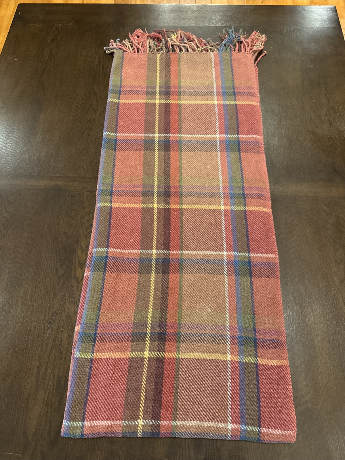 Vtg Longaberger Toboso Plaid Throw Dark Red Stadium Cotton Blanket 65″ x 75″