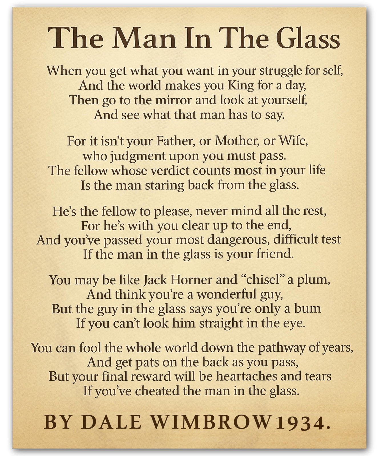 The Man in the Glass Poem – Inspirational Wall Art for Men – Stoicism Quote -…