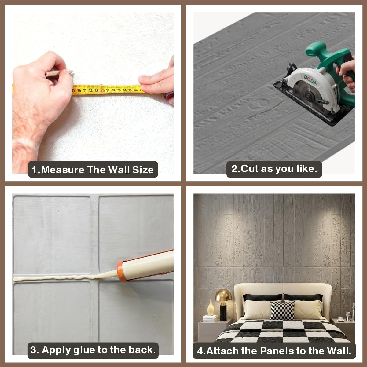 8 Pack 3D PU Wall Panels Cement Wainscoting Waterproof Accent Wall Gray 62 Sq Ft