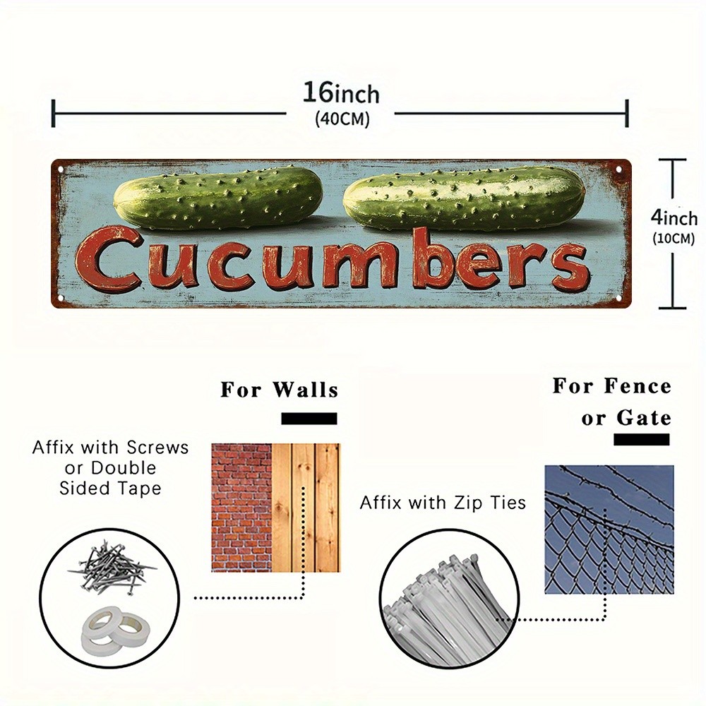 Vintage Metal Cucumbers Sign Rustic Farmhouse Kitchen Garden Wall Decor 16×4in