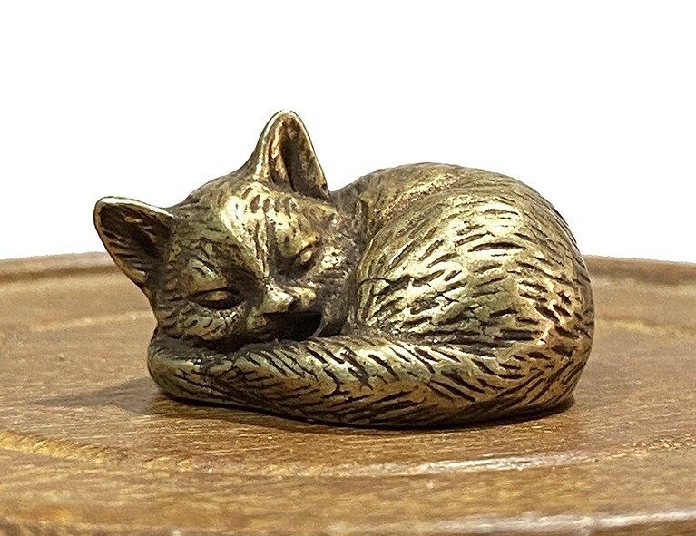 Brass Cute Cat Animal Statue Small Sculpture Tabletop Figurine Home Decor Gifts
