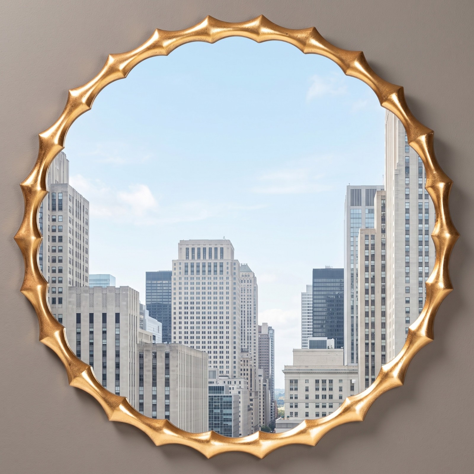 New Modern Wood Framed Wall Mirror in Matte Metallic Gold 35″
