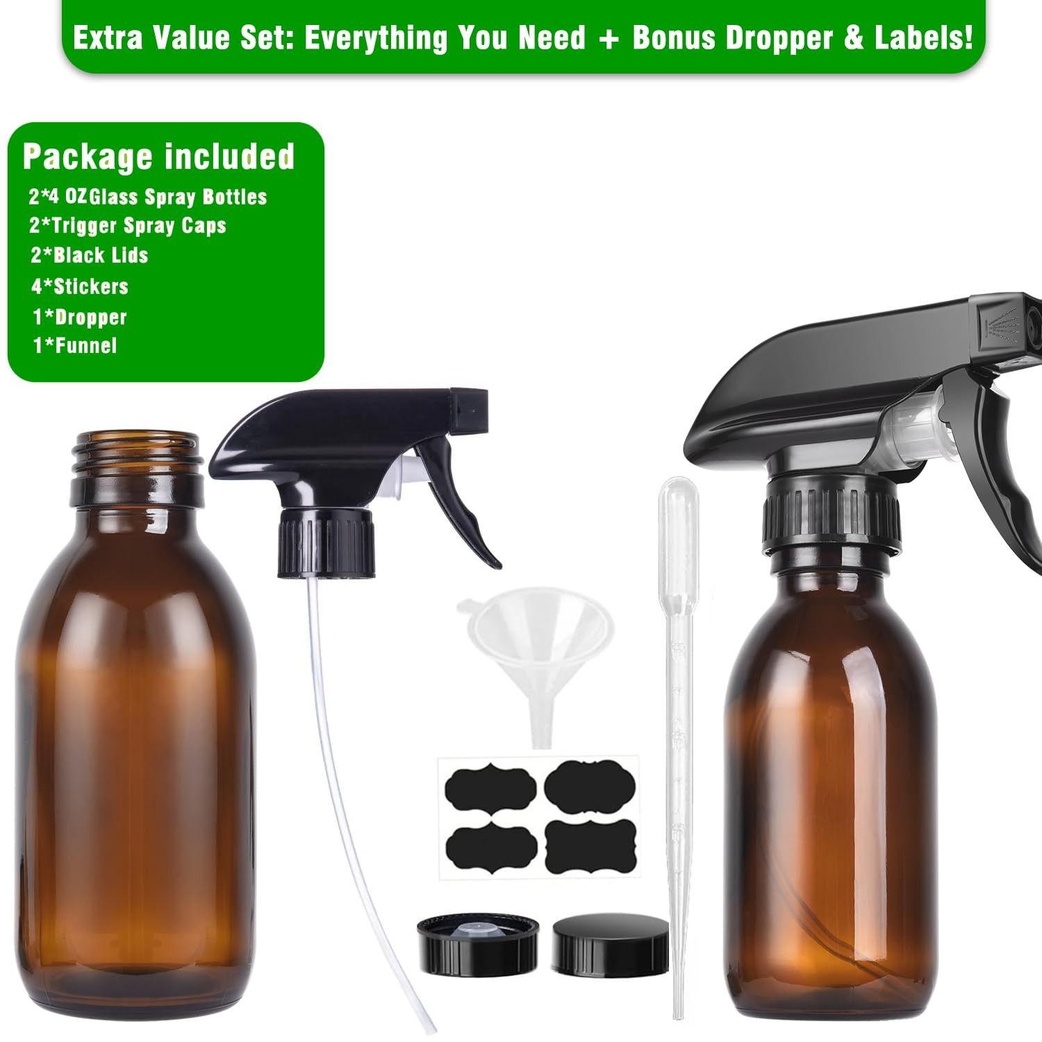 4oz Amber Glass Spray Bottles (2 Pack) – Refillable with 4 Ounces,