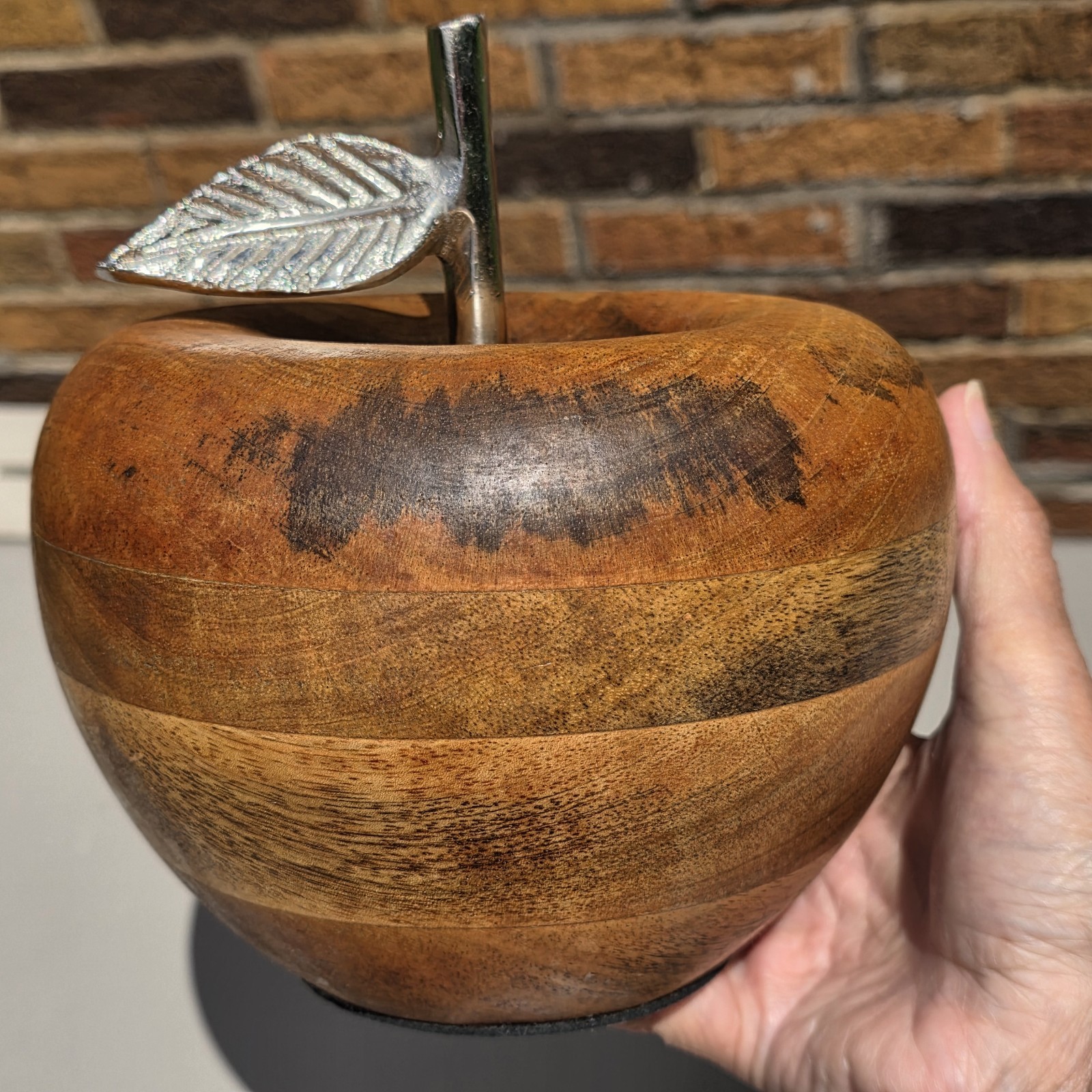 Large Solid Wood Apple With Metal Stem Folk Art Primitive Farmhouse Harvest