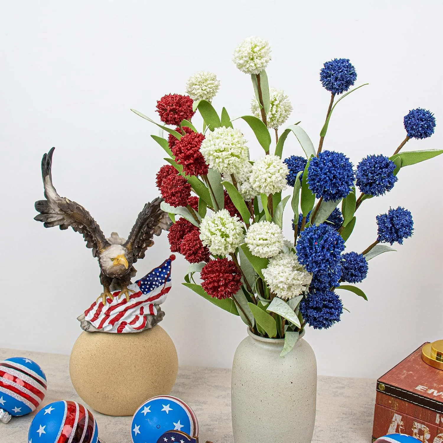 4th of July Decorations 6 Pack Red White Blue Flowers Picks 17 Inch Patriotic Fl