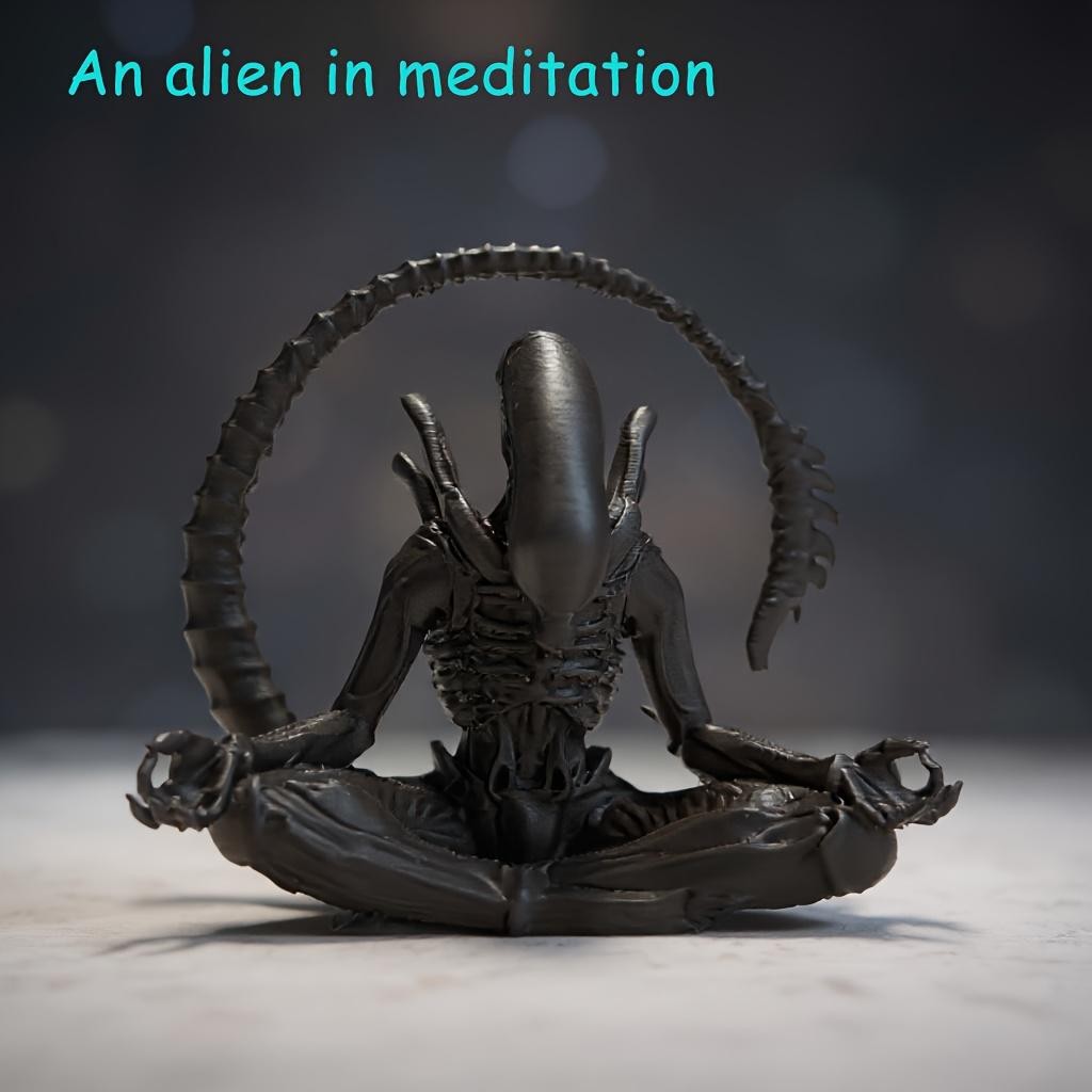 Meditating Alien Figurine Collectible Ornament Space Decor Statue Desk Shelf Art