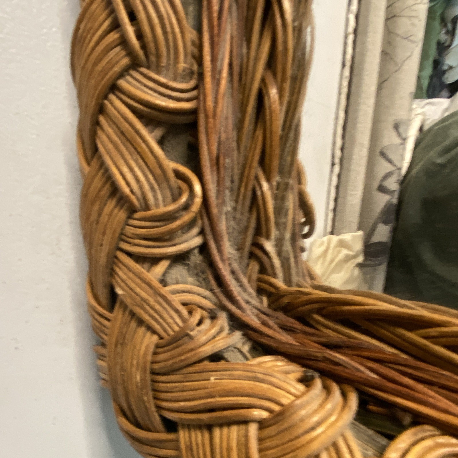 Vtg 80s Pier 1 Imports Rattan Boho Braided Arched Wall Mirror 2 tone wicker.