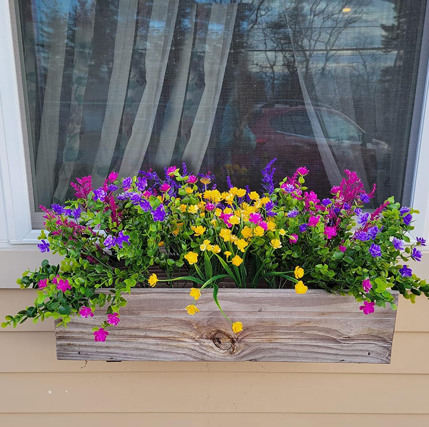 24 Bundles Artificial Flowers Outdoors Faux Plants UV Resistant Fake Flowers Fau