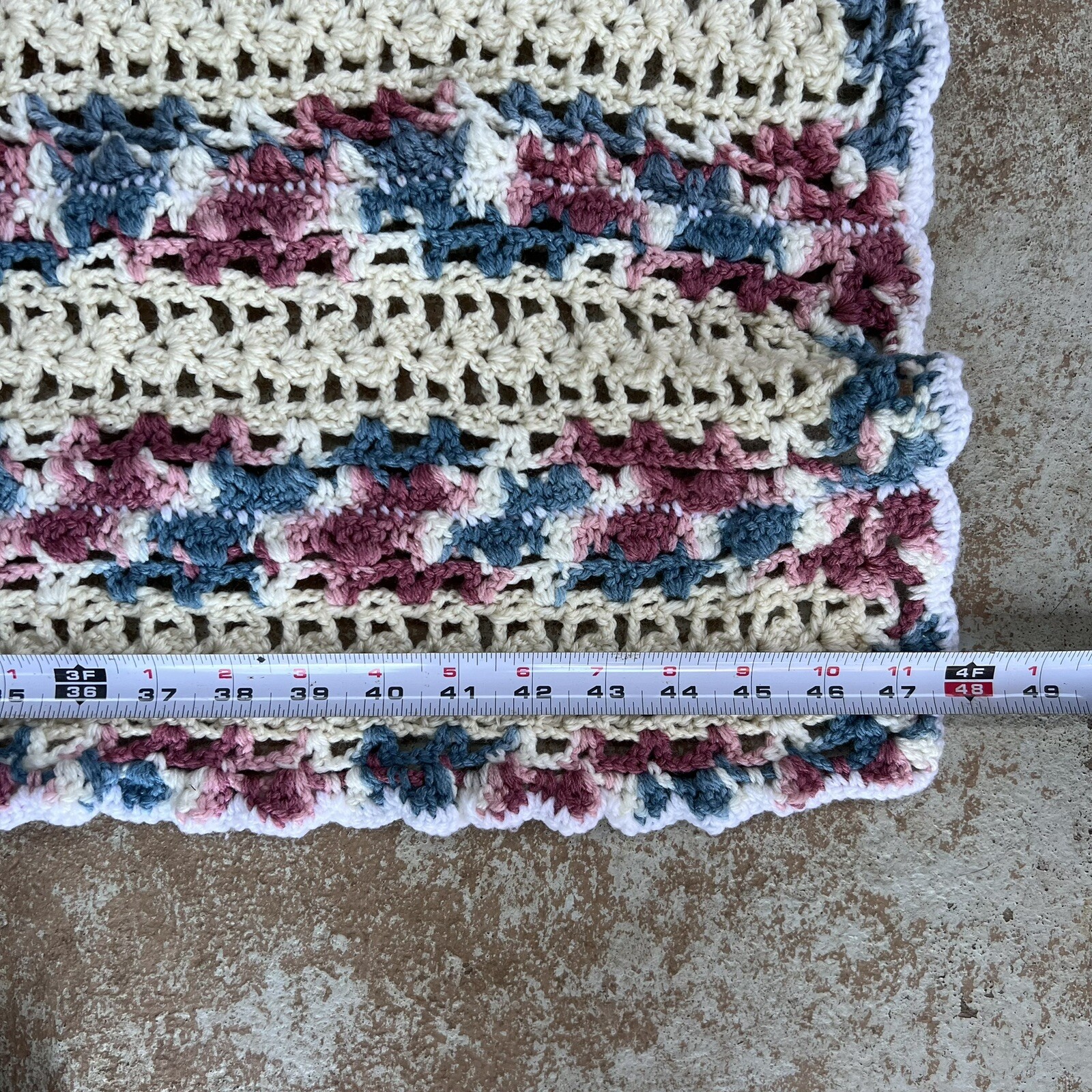 Vintage Cottagecore Crochet Throw Blanket Shabby Chic Floral Afghan 39×48