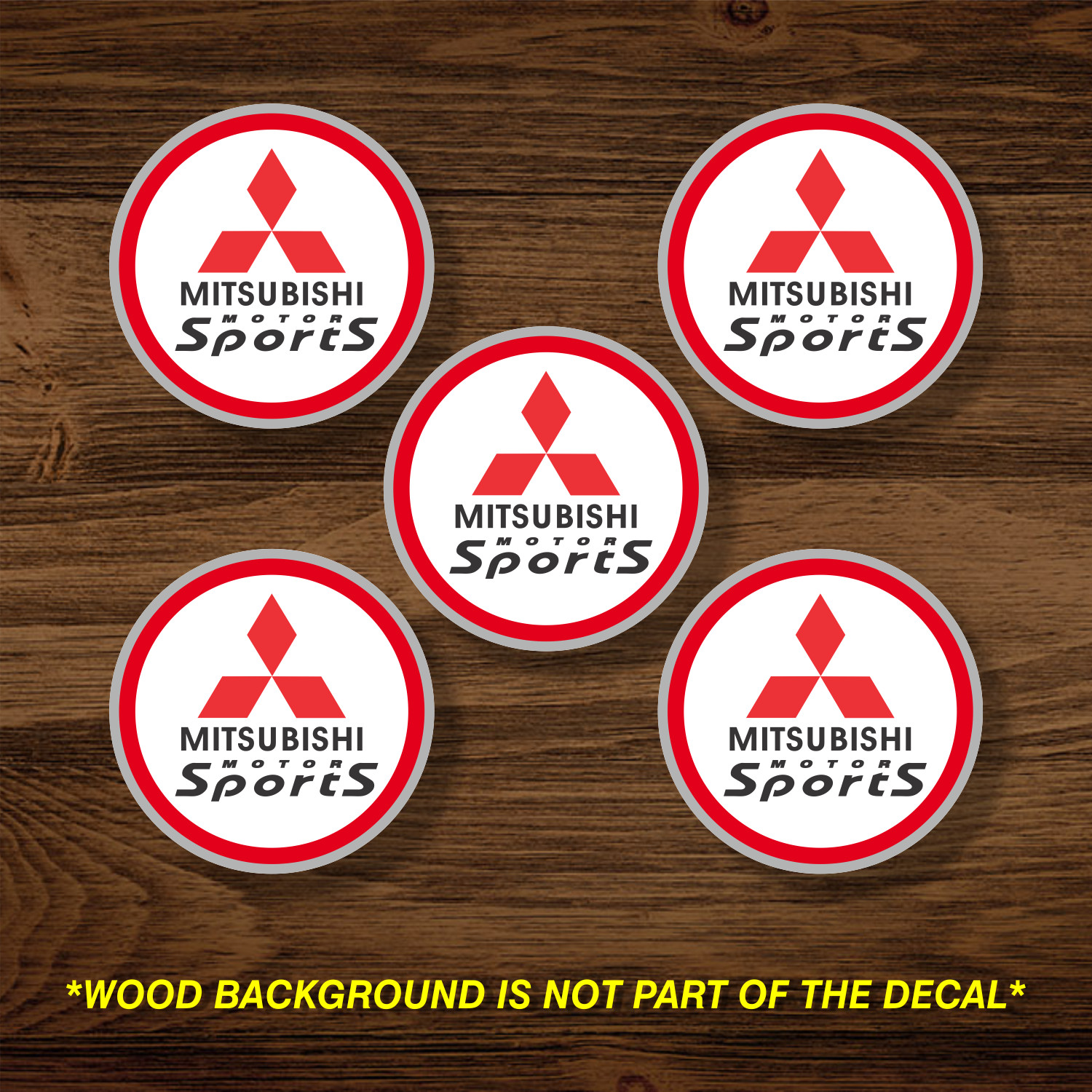 Mitsubishi Motor Sports Wheel Center Cap Overlay x5, Vinyl Decal Sticker