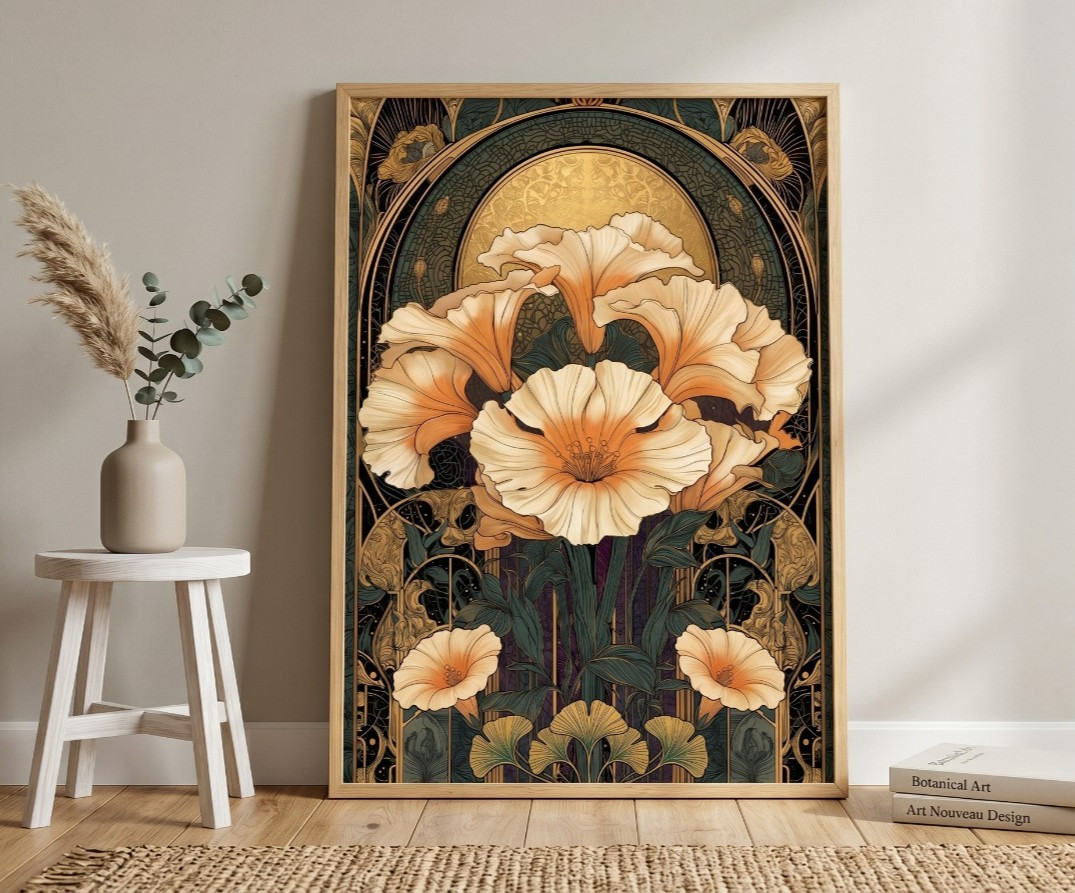 Dark Academia Floral Wall Art Retro Art Nouveau Botanical Poster Victorian Print