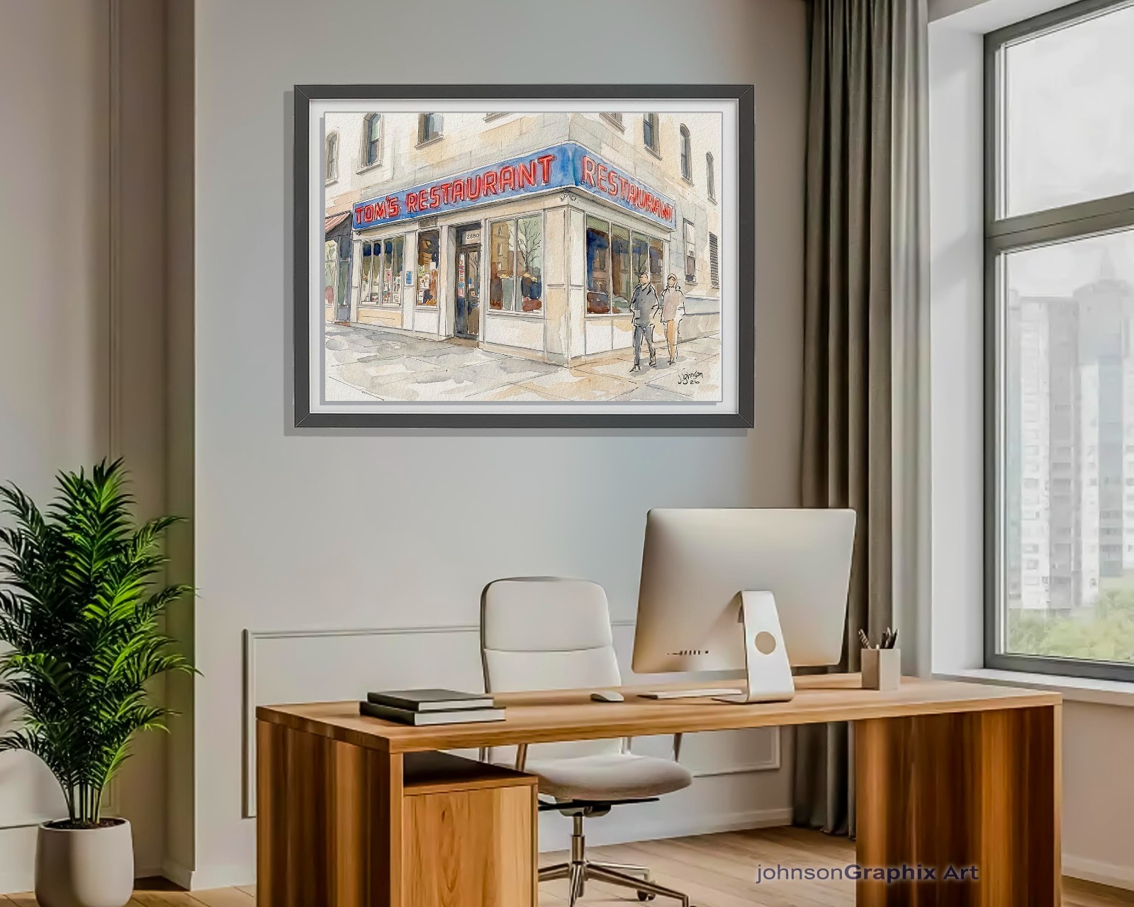 Toms Restaurant Watercolor Painting: New York Cityscape, Steinfeld Diner Print