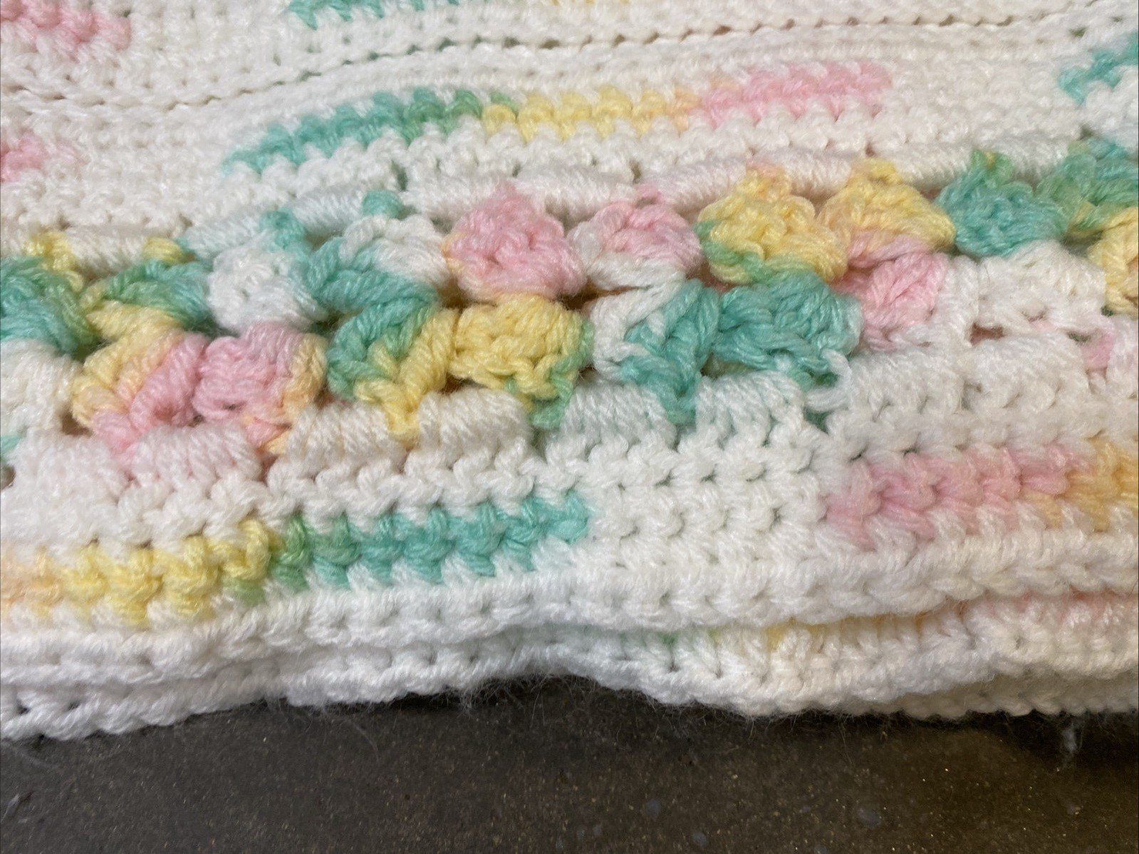 Afghan/Throw Blanket Hand Crochet/Knit Colorful Pastel Pattern 61×39 in