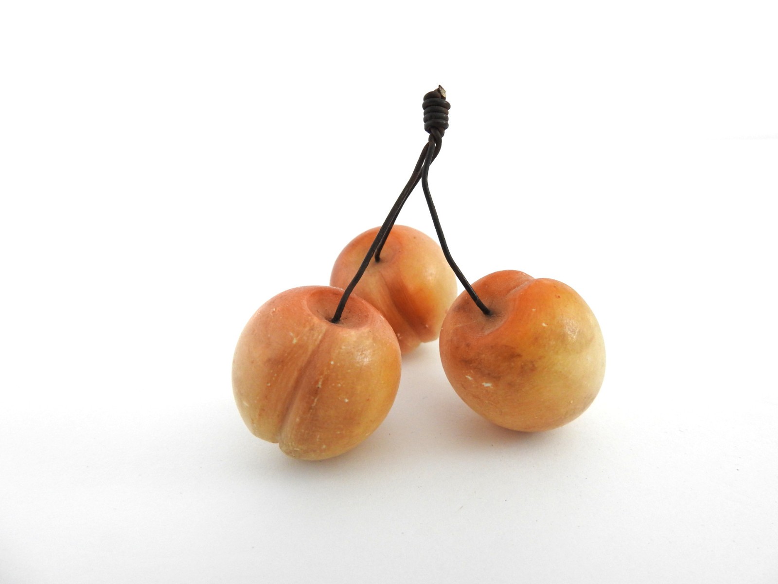Early Italian Alabaster Stone Fruit Rainier Cherries Cluster Hand Carved 1.25″