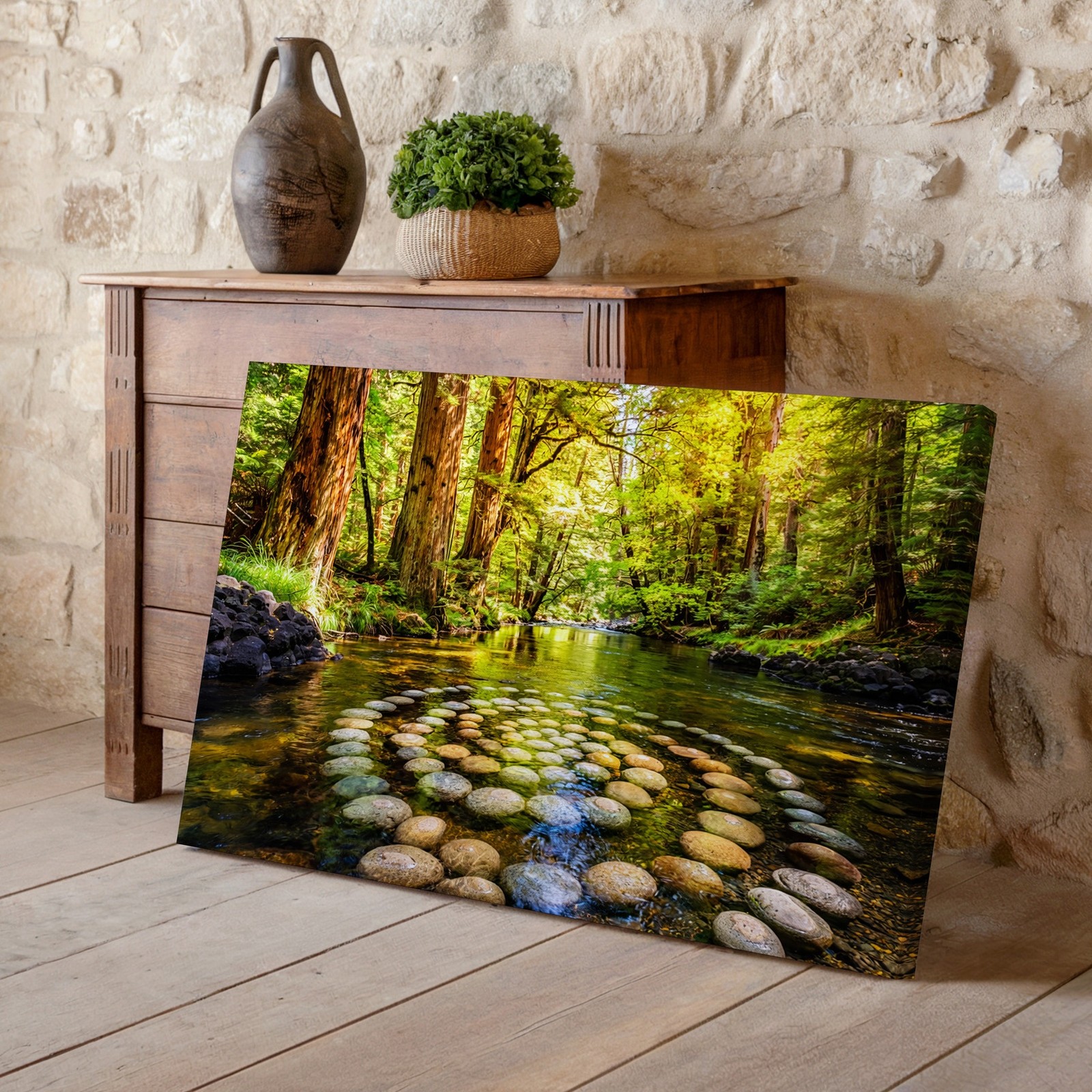 Spiral Rock Formation Canvas Wall Art Forest River Landscape Nature Print Decor