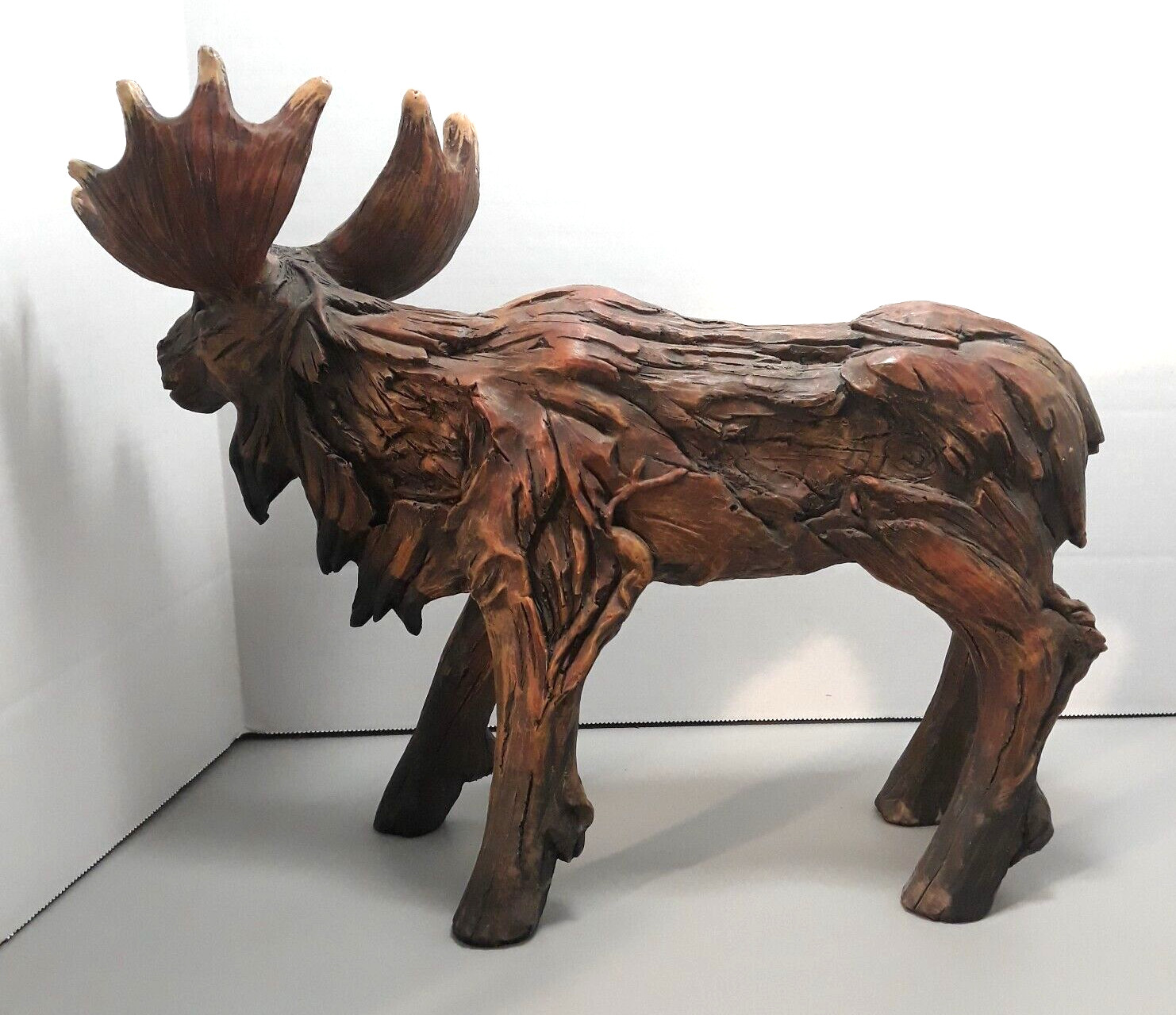 Large Rustic MOOSE Sculpture Mountain Lodge Lake Home Faux Wood Rural 14″ x 12″