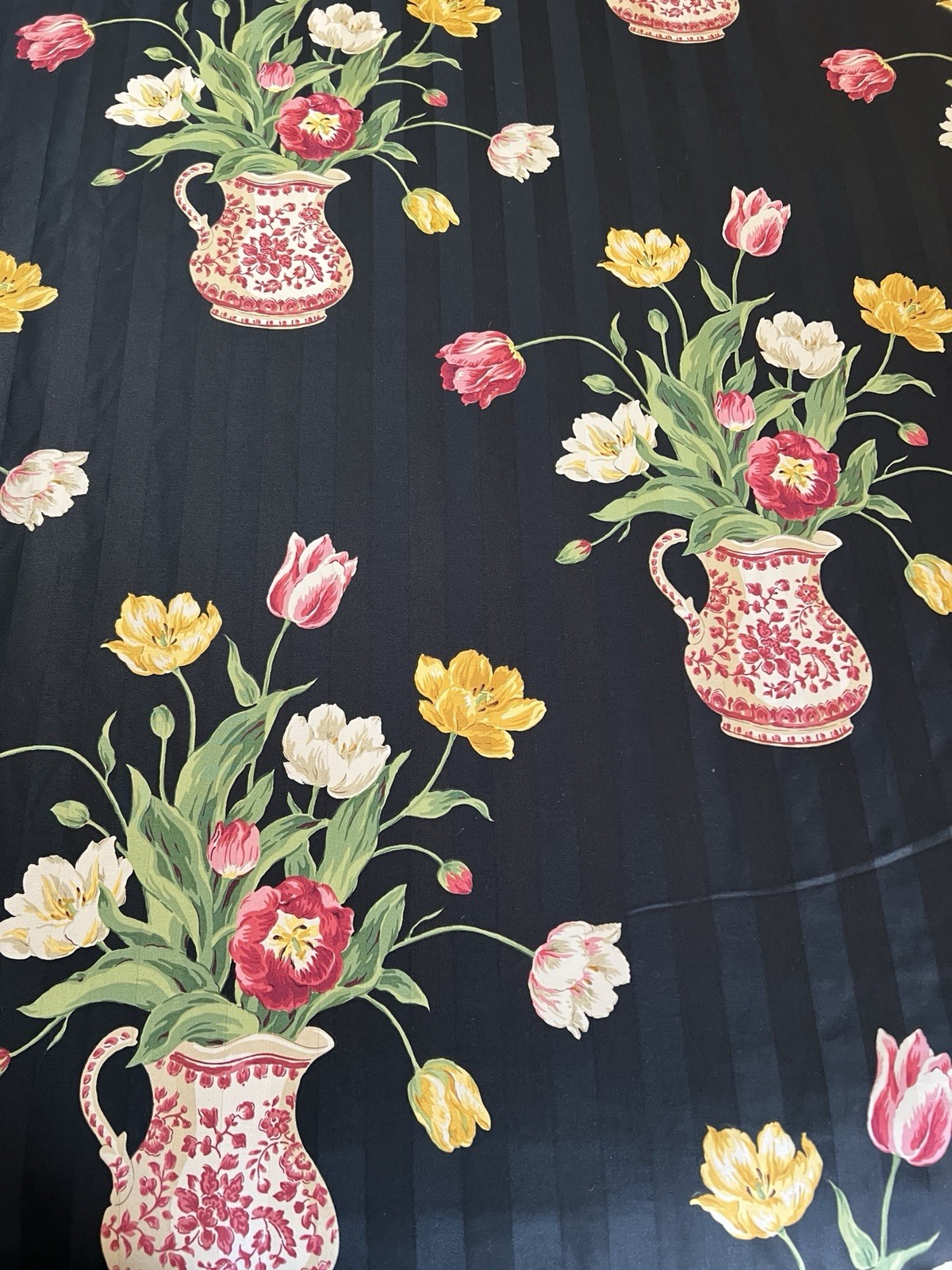 Fabric Tulips Polished Cotton Print Floral Black Background 100% Cotton New