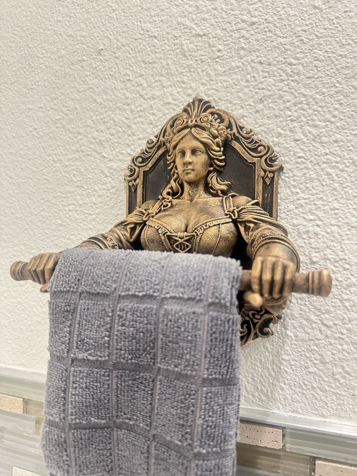 Antique Goddess Hand Towel Holder Wall Mount Classical Maiden Bathroom Decor 9”