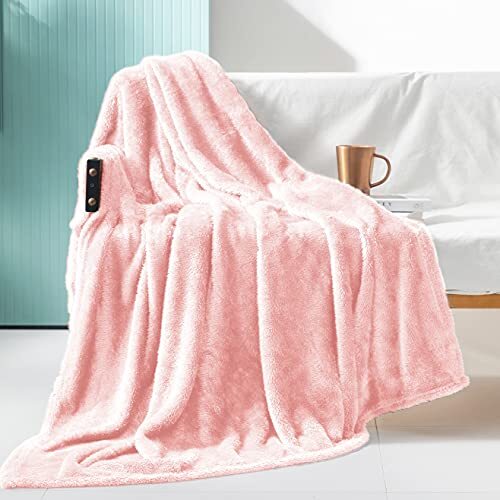 Plush Fuzzy Large Fleece Throw Blanket (50″ x 70″)- Soft, 50×70 IN Light Pink