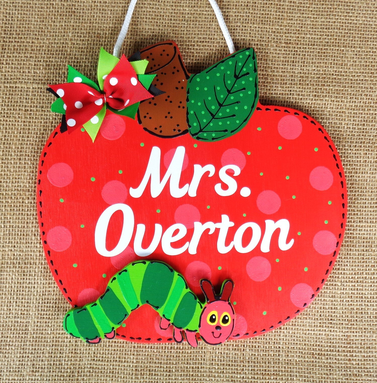 Personalized APPLE TEACHER Caterpillar Name SIGN Door Plaque School Class Wall