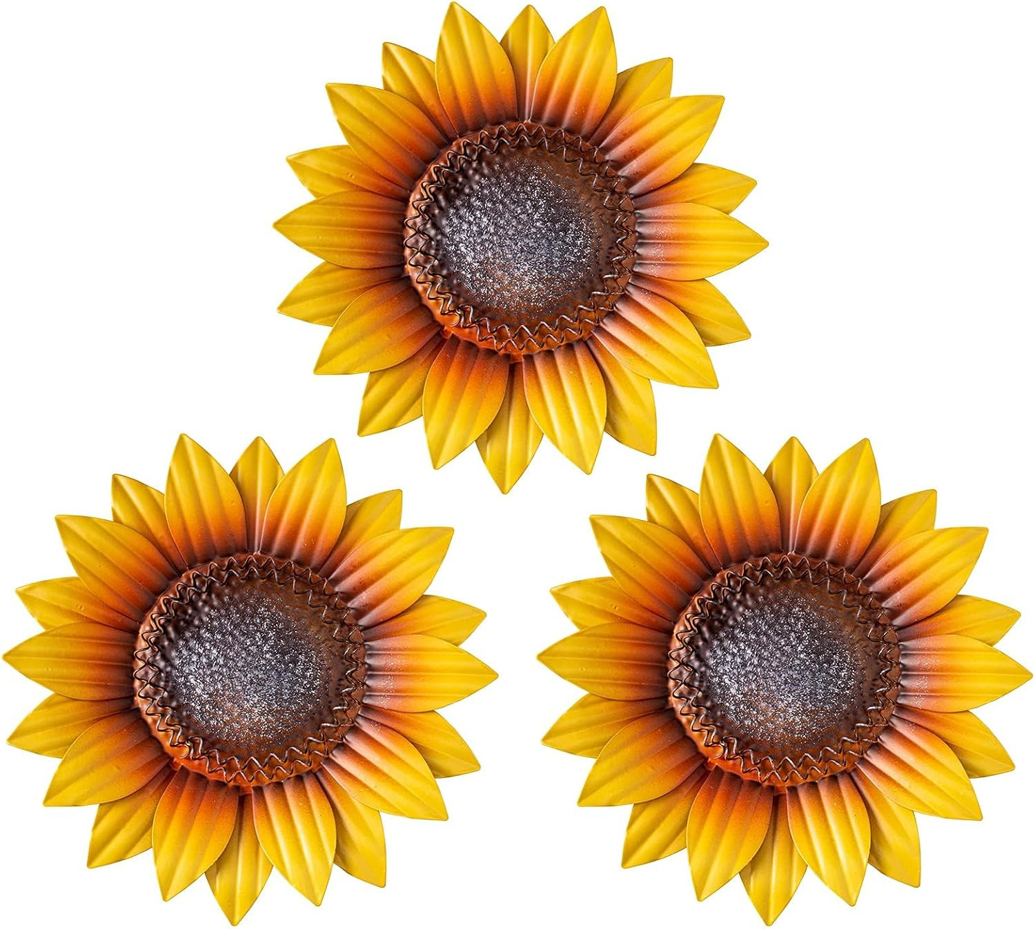 Sunflower Wall Decor – 9” Metal Flower Wall Art Decorations 3 PACK Spring Yard