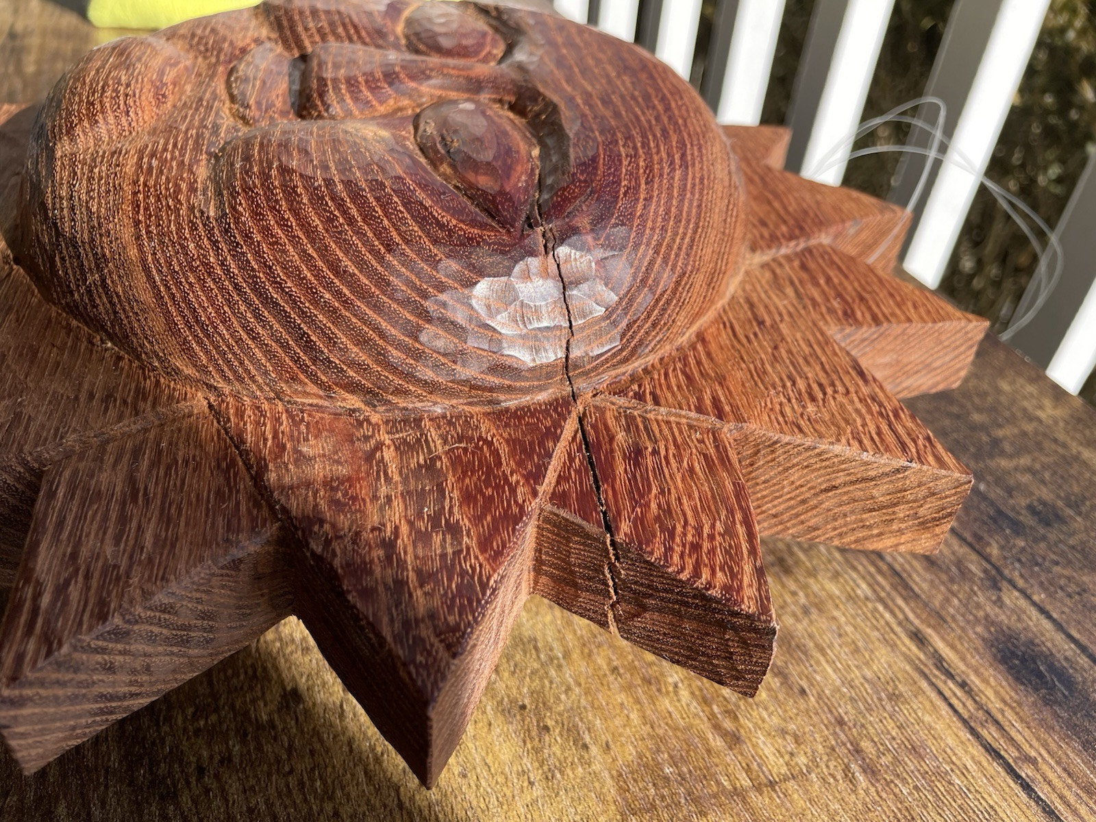 Carved Hard Wood Sun Face 3D Wall Hanging Double Sided Decorative