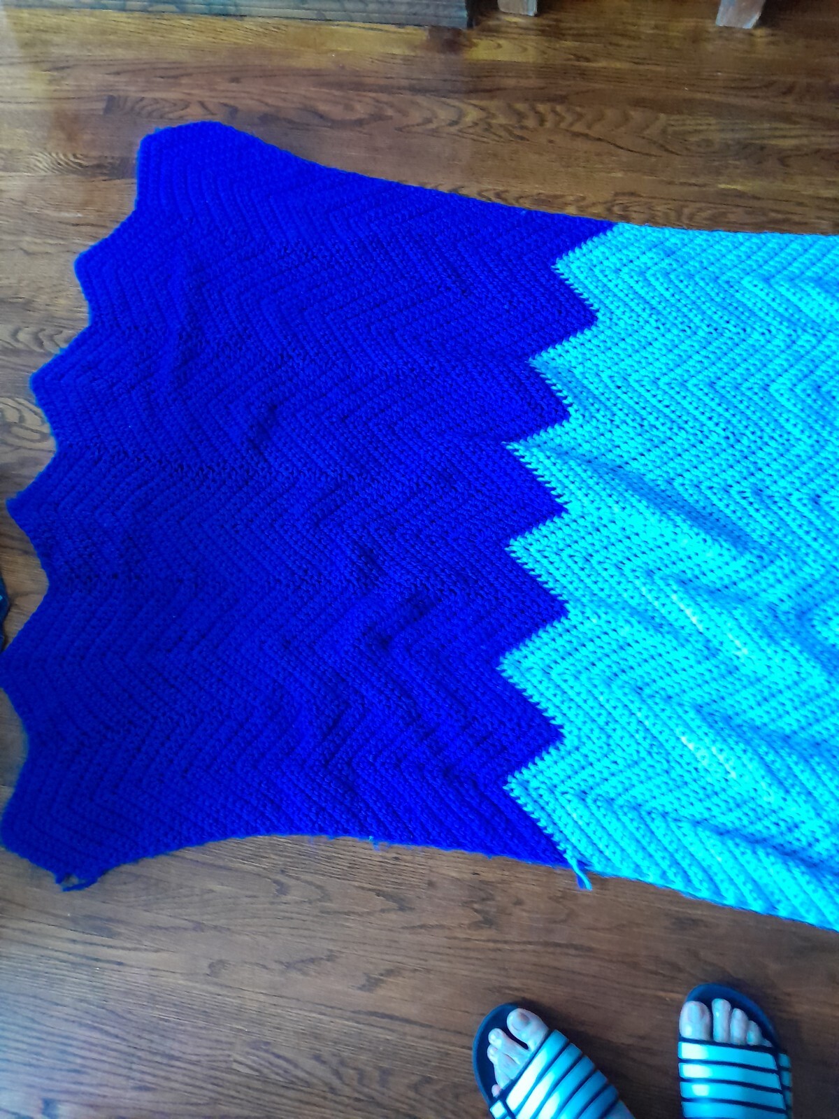 Afghan Throw Blanket , Blue and Dark Blue, Approx. 38×71 inches