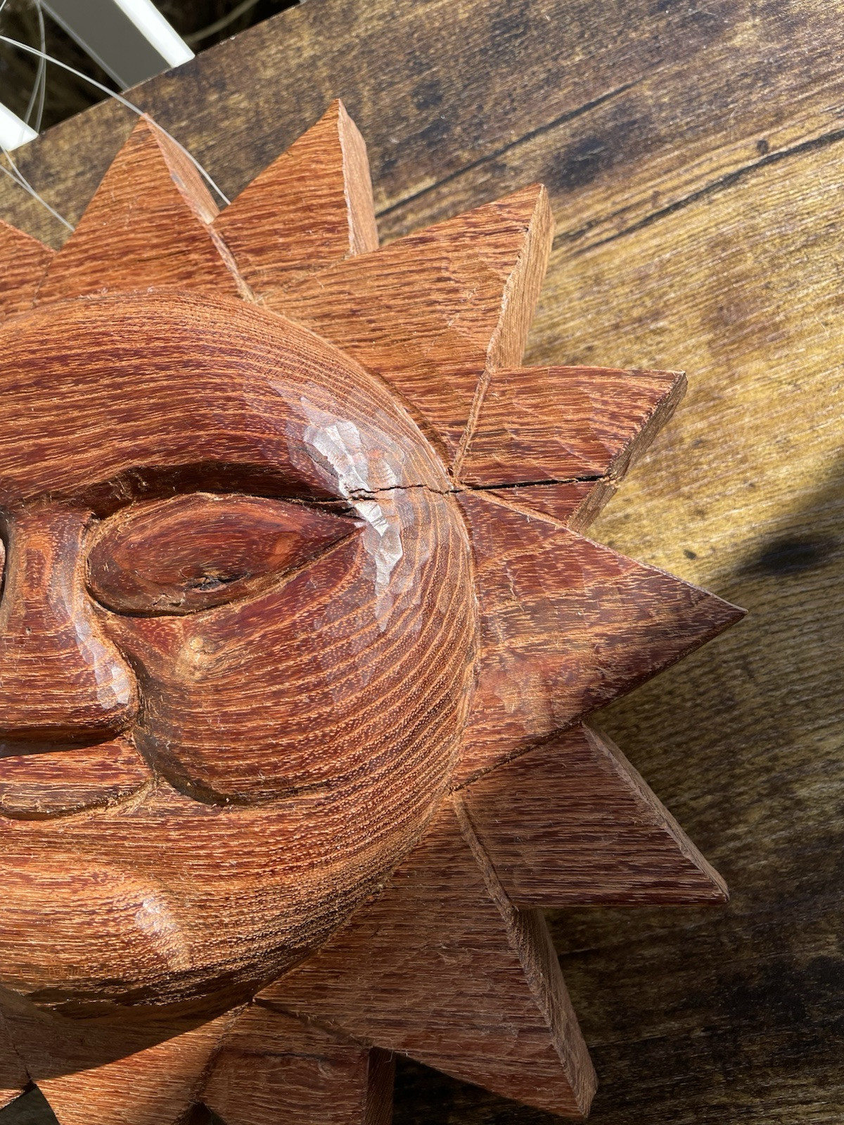 Carved Hard Wood Sun Face 3D Wall Hanging Double Sided Decorative