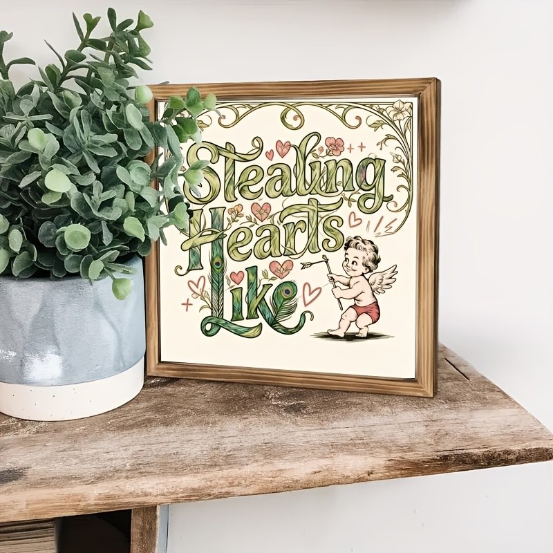 Stealing Hearts Like Cupid Wooden Plaque Valentine’s Romantic Shabby Chic Decor